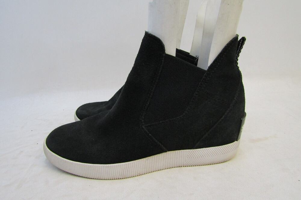 Sorel Women Sz 8.5 Black Suede Wedge Comfort Ankle Fashion Boots Bootie